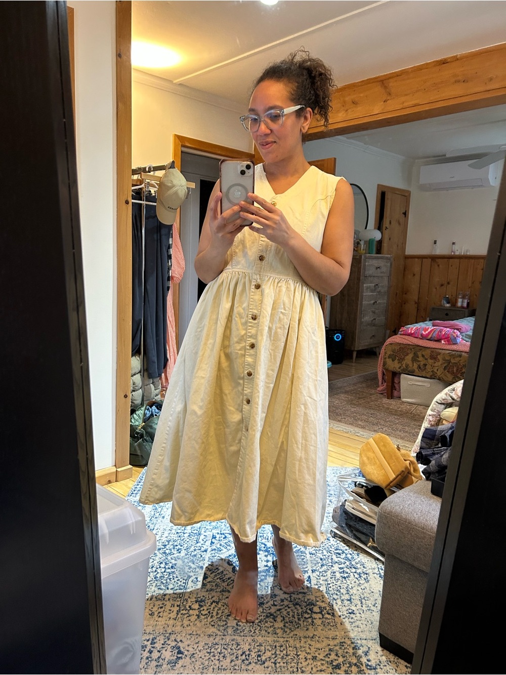 Fads Vintage Butter Cream Button-Front Sleeveless Dress Oversized Medium